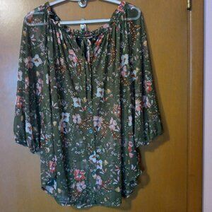 AGB Sheer Floral Button Front Top - 2x